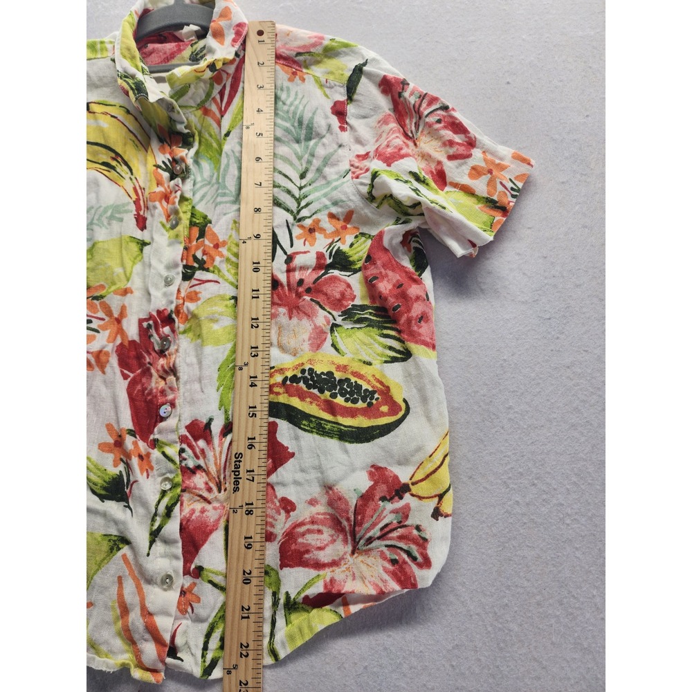 C&C California Womens Small 100% Linen Tropical Fruit Floral Button Up Shirt - Picture 5 of 8